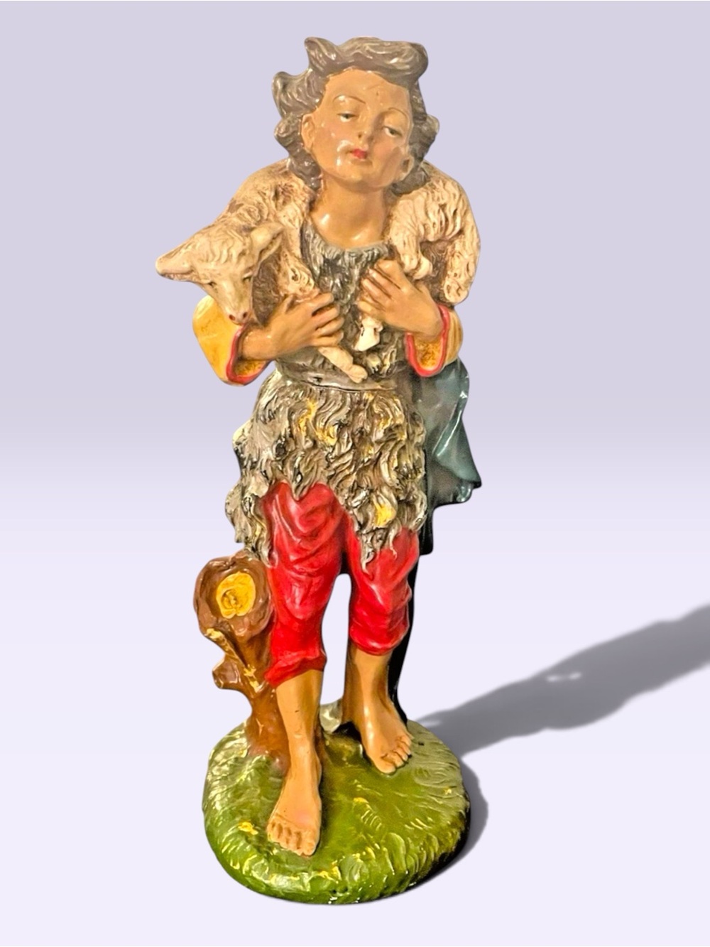 Vintage Papier Mache Fontanini 12" Nativity Figure Shepherd with Lamp Italy